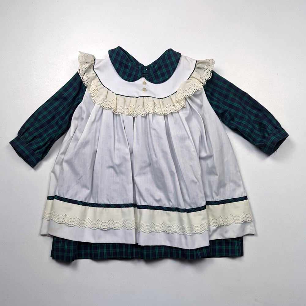 Vintage Ci Castro Co. Dress Girls Size 3-4T Green Plaid Pinny